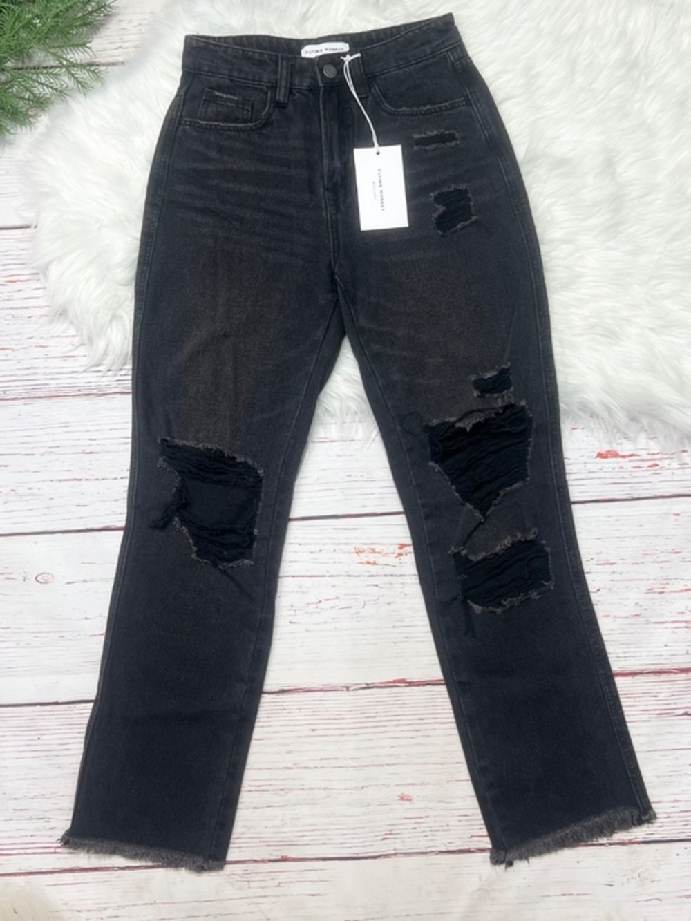 👖NWT🤩 |•FLYING MONEY•| Super High Rise Waist Straight Leg Jeans Size 25👖 - Picture 1 of 8
